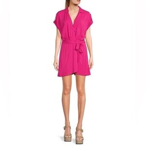 Gianni Bini Barbie Raspberry Pink Tab Sleeve Wrap Dress Size XL